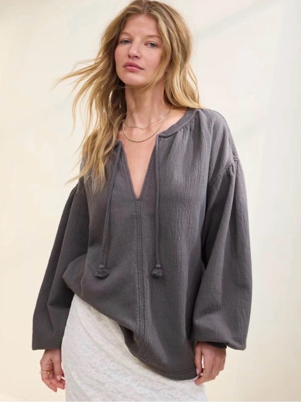 NWT Aerie Easy Street Sweatshirt Gray Oversized Balloon Sleeve Pullover Small